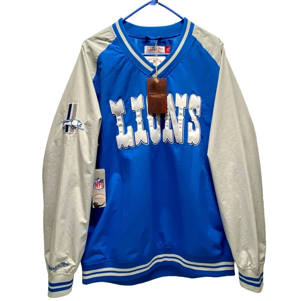Detroit‎ Lions NFL Jacket Large Blue LS LW Pullover Football Throwback M & N NWT